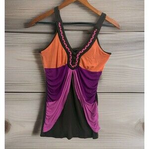 Vintage Decoded Braided Halter Strap Top Color Block Buttons Size Medium